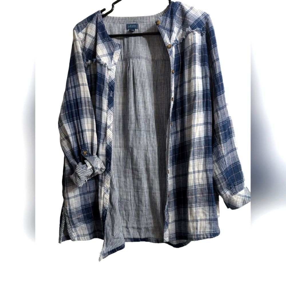 Cotton gauze plaid airy button down tunic shirt size s - Picture 3 of 12